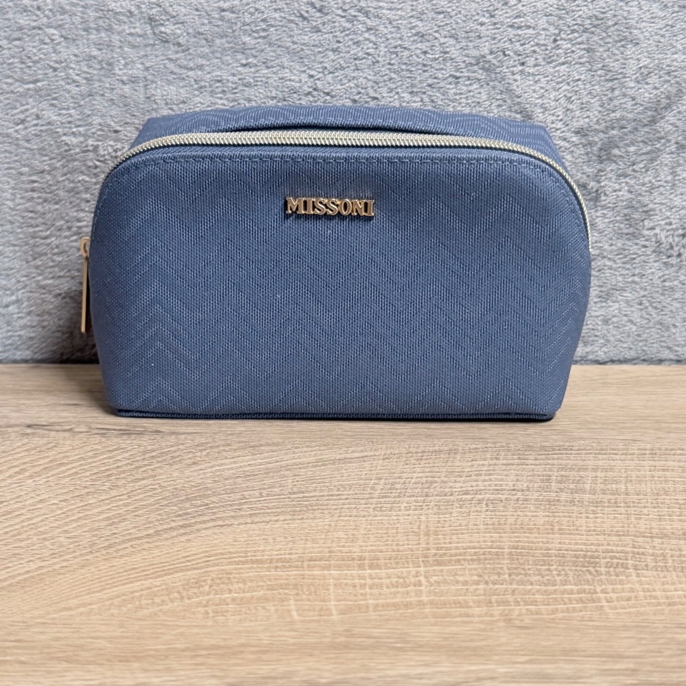 Missoni Cosmetic Bag Womens Small Blue Zigzag Delta Amenity Pouch Gold Hardware